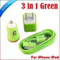   Car Charger + US AC Charger + Cable For iPhone 3G/4G/4S & iPod Purple