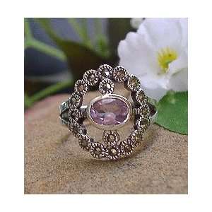  Sterling Silver Marcasite Amethyst Ring size 6.5: Jewelry