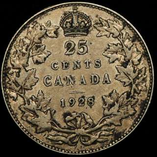 NUMISMASOURCE  CANADA 1928 SILVER 25 CENTS.  