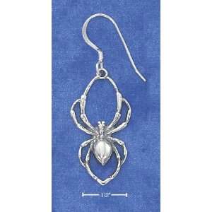   Sterling Silver Antiqued Spider French Wire Earrings 