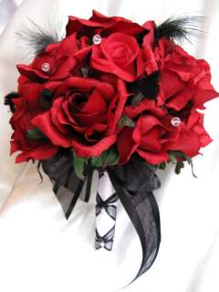 Bridal Bouquet wedding flowers APPLE RED / BLACK  