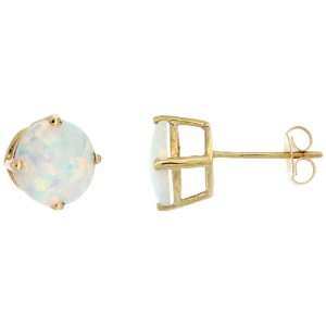    10k Gold 8mm Created Fire Opal Stone Stud Earrings: Jewelry