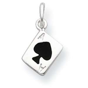  Sterling Silver Enameled Ace Of Spades Card Charm Jewelry