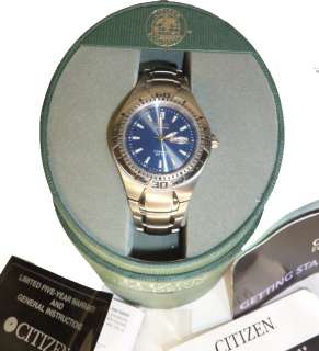 Citizen Titanium WR100 Eco Drive Blue Dial Wristwatch Mens Watch W/Box 