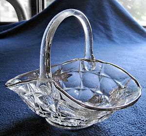 Vintage Fenton Clear Glass Basket w/ Silver Leaves WOW!  