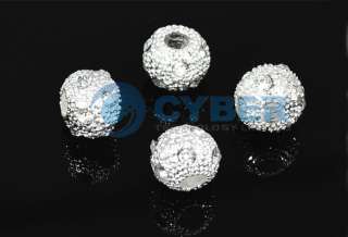 4pcs Sparkle Diamond Round Ball Bead Rhinestone Rondelle Silver