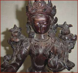 TRADITIONAL BRONZE GREEN TARA LOTUS STATUE NEPAL  