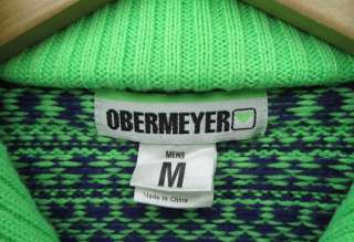 Vtg OBERMEYER Reindeer Ski Sweater, Neon Green, mens sz M  
