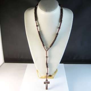   COLLECTION 2pcs HAND MADE WOODEN BEADED JESUS CROSS 24+6.5 NECKLACE