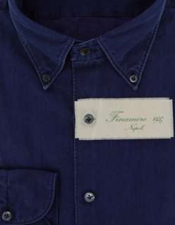 New $375 Finamore Napoli Denim Blue Shirt XL/XL  