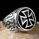 SOLID SILVER BRASS FOUR POINT TEMPLAR CROSS BLACK INLAY MENS RING SIZE 
