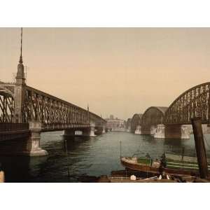 Vintage Travel Poster   The two bridges on the Meuse Rotterdam Holland 