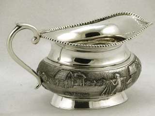 Indian Sterling Silver Village Tea Set & Tray Signed 66oz c1890  