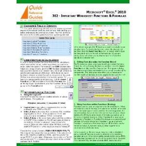 MICROSOFT® EXCEL® 2010 Quick Reference Guide: 302   Important 