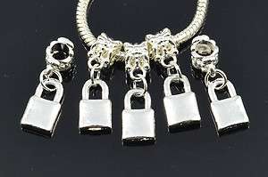 Set of 5 Lock Silver Dangle Charms Fit European Bracelet #895  