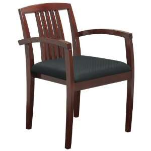 Wood Visitors Chair with Upholstered Seat and Wood Slat Back:  