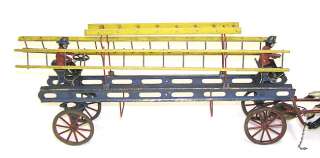 Antique Wilkins Toy 3 Horse Drawn Fire Ladder Wagon  