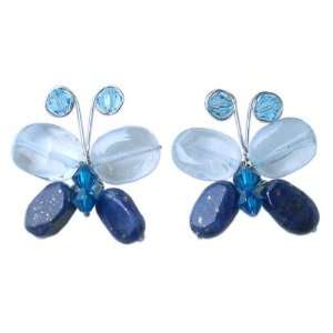   Blue Lapis Lazuli Earrings, Exotic Butterfly 1.2 W 1.2 L Jewelry