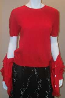  red 100% Cashmere twinset M L knit top cardigan sweater 
