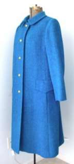 Vtg 50s 60s Vera Maxwell Bright Peacock Blue Chevron Wool Tweed Mad 