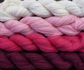 Wool sock yarn sport wt, white soft pink cherry & berry  