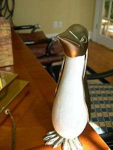 Maitland Smith Nickel Finished Brass and Golden White Marble Penguin 