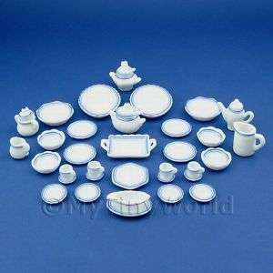 36 Piece Blue+White Dinner Set Dolls House Miniatures  