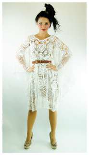 WHITE Crochet Whimsical ANGEL Bell Sleeve Beach Wedding Vintage Dress 