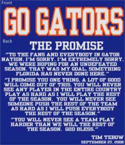 THE PROMISE Tim Florida tebow T Shirt Small gators  