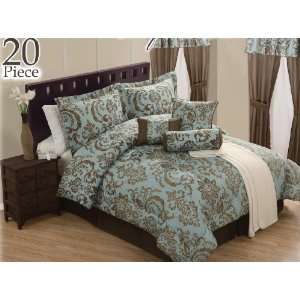  24 Piece Daniella Blue/Brown King Bedding Set: Home 