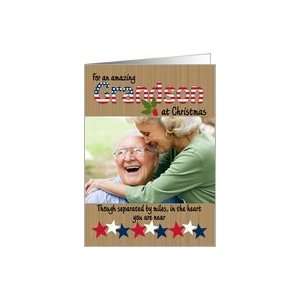 Merry Christmas Photo Card Deployed Military Grandson Wood Look Stars 