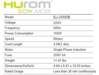   Slow Juicer SJ 2000B Premium Fruit Wheatgrass Vegetable Citrus  