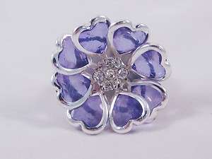One New Purple Heart Stretch Ring With Genuine Crystals #R1048  