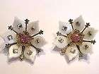 GORGEOUS VTG WHT LUCITE PINK & CLEAR RHINES CLIP EARRINGS