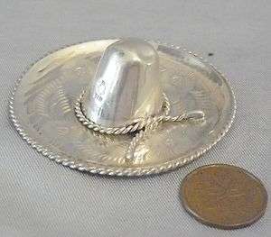   MEXICAN MINIATURE ENGRAVED SOMBRERO HAT w ROPE TRIM EAGLE MARK  