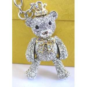 Purse Charm Crystals Rhinestone Key Chain Keyring Holder Bear Wearing 
