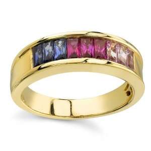   gold 1.1cttw Bright and Vivid Multi Color Sapphire and Ruby Ring Band