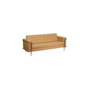   Light Brown Leather Sofa with Encasing Frame: Office Products