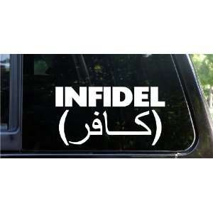 INFIDEL 7 WHITE funny die cut decal / sticker USA Army Navy USMC Air 