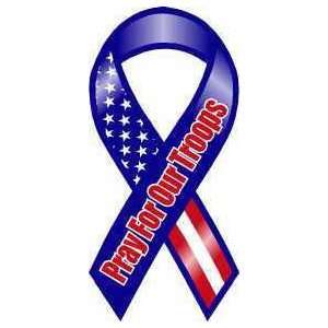  Red, White, and Blue Pray For Our Troops Ribbon Magnet 