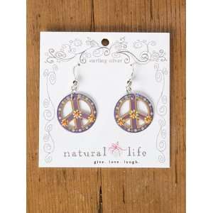  Peace Sign Earrings with Cream Flowers 