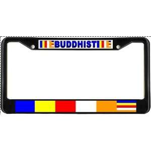    Buddhist Flag Black License Plate Frame Metal Holder: Automotive