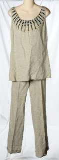   Linen Soft Suit Beach Wedding Casual Pants Sequins Size 10 12  