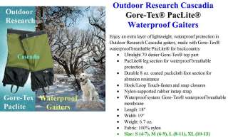 Outdoor Research Cascadia Gore Tex Paclite Waterproof Gaiters Unisex 