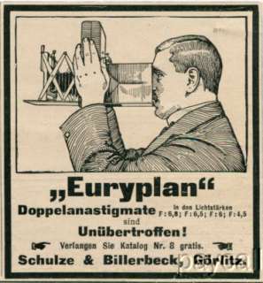 1913 Ad Billerbeck Schulze Euryplan Large Format Camera Doppel 