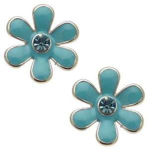 Acosta Jewellery   Aqua Blue Enamel & Crystal   Small Flower Stud 