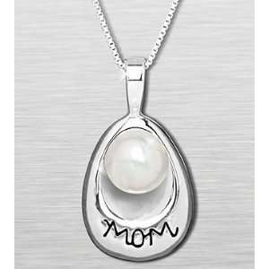 Ambras MP3056SSMOM Sterling Silver Freshwater Pearl Engraved Mom 