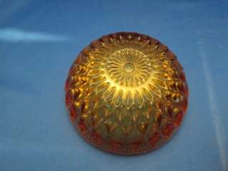 Vtg Amber Glass Covered Lidded Bowl Dish Metal Finial  