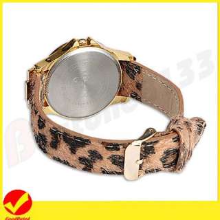 Crystal Decor Leopard Leather Quartz Ladies Wrist Watch  