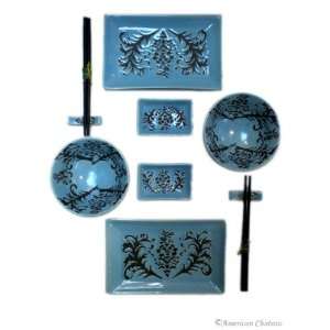   New 10pc Japanese Blue Ceramic Art Sushi Dinner Set: Kitchen & Dining